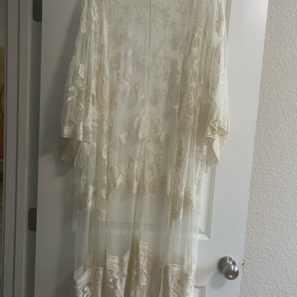 ADIVA BOHO EMBROIDERED LACE KIMONO OPEN FRONT BELL SLEEVES